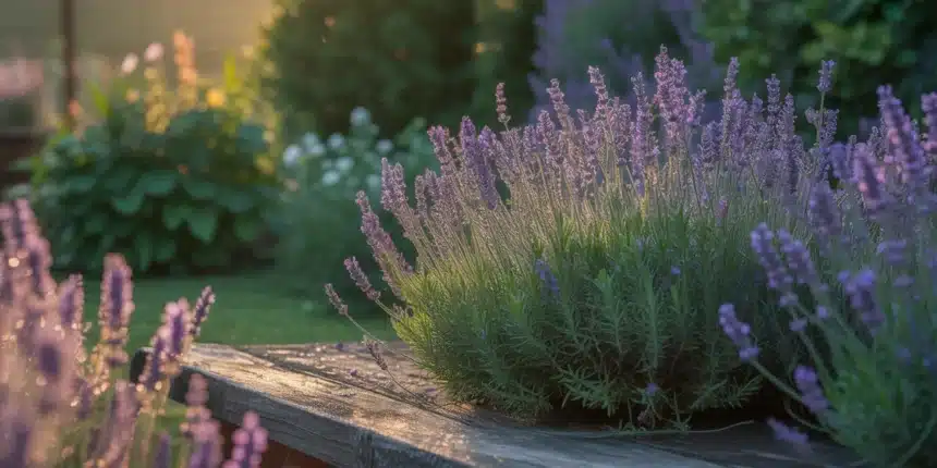 Lawenda wąskolistna kwitnąca przy tarasie – naturalna ochrona przed kleszczami w ogrodzie