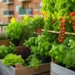 Japoński miniogród bento na balkonie – warzywa w skrzynkach podzielonych na strefy według metody bento