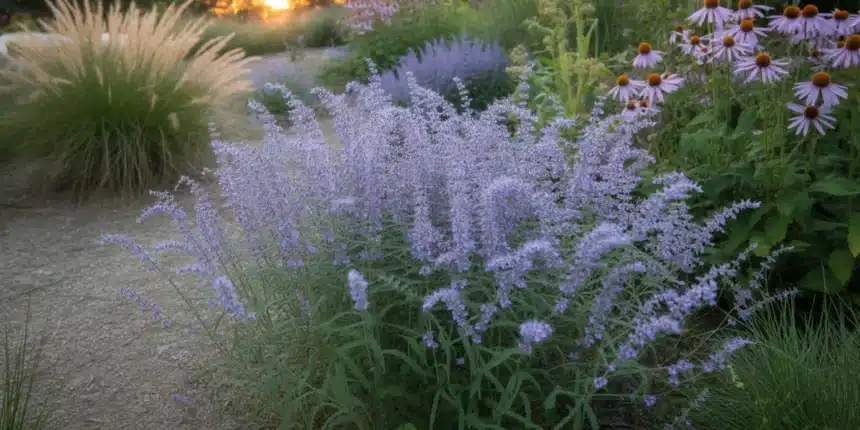 Perowskia łobodolistna w pełnym kwitnieniu – mało znana roślina stepowa odporna na suszę i upały