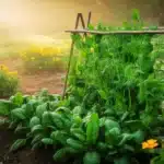 Grządka permakulturowa w marcu z groszkiem siewnym, szpinakiem i aksamitkami blokującymi chwasty