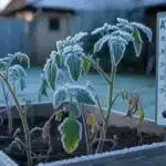 Rośliny ogrodowe pokryte szronem po nocnym przymrozku w Polsce – pomidory, pelargonie i hortensje zagrożone mrozem w kwietniu