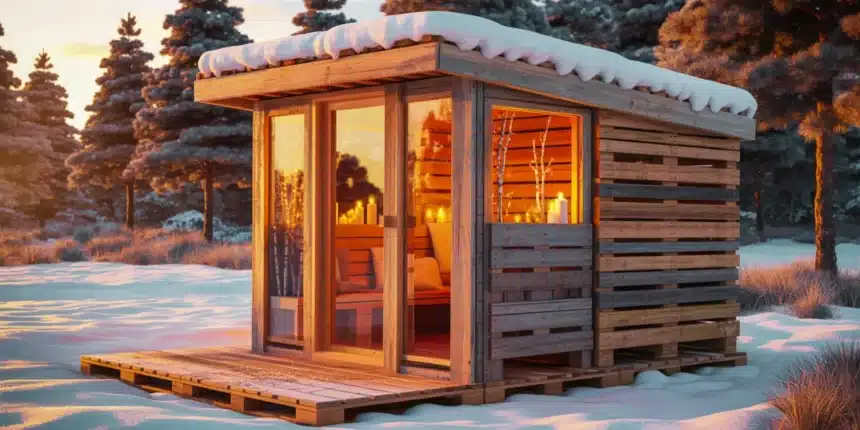 Sauna ogrodowa zbudowana z drewnianych palet w polskim ogrodzie – DIY za 3000 zł