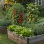 Strefa warzywna zamiast trawnika – podwyższone grządki z warzywami w polskim ogrodzie przydomowym