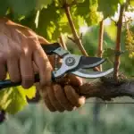 Sekator przycinający winorośl w ogrodzie – cięcie w marcu decyduje o zbiorach gron latem