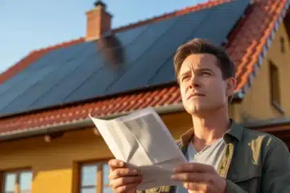 Panele fotowoltaiczne na dachu polskiego domu jednorodzinnego – właściciel z rachunkiem w ręku, 2026